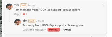 The inline Delete this message? prompt with Confirm and Cancel buttons