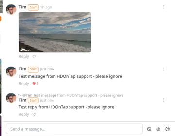 A message with a red heart and a like count of 1 next to the Reply link