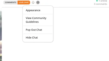 The chat settings menu with Appearance, View Community Guidelines, Pop Out Chat and Hide Chat