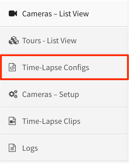 Time-Lapse menu with Time-Lapse Configs highlighted