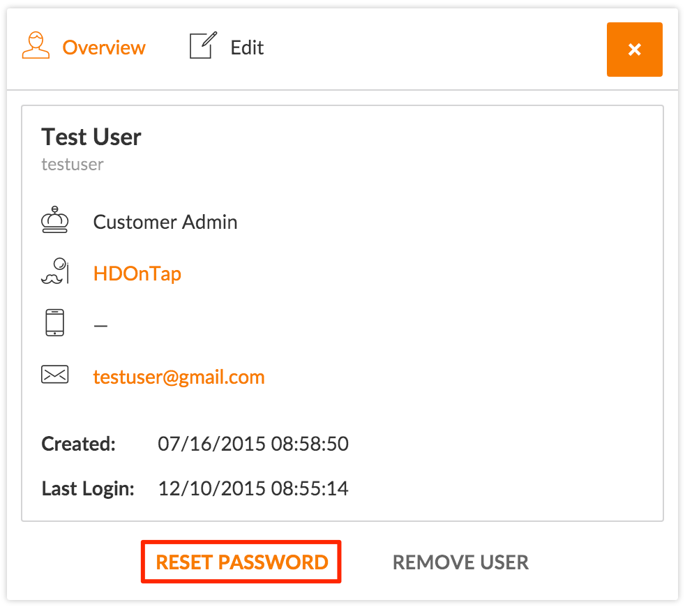 HDOnTap Password Reset